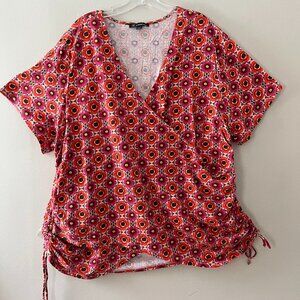 INC Plus Sz 3XL Wrap Floral Geometric Surplice‎ V Neck Blouse Pullover Stretch
